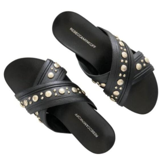 Rebecca Minkoff Tori Black Studded Slide Sandals - Picture 1 of 9